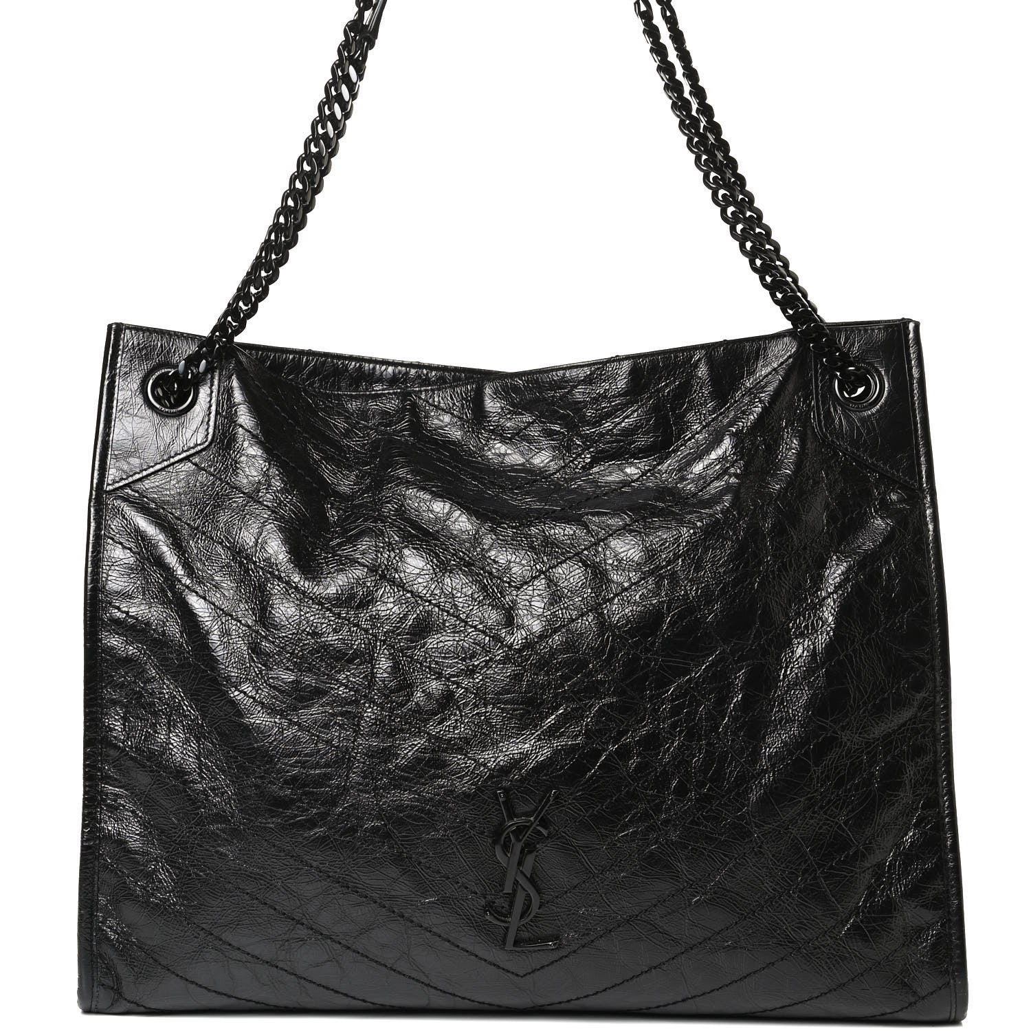 Saint Laurent Crinkled Calfskin Matelasse Monogram Large Niki Shopper Tote Black 8 of 16