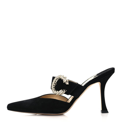 Jimmy Choo Suede Crystal Marta 90 Mules 38 Black 1 of 9