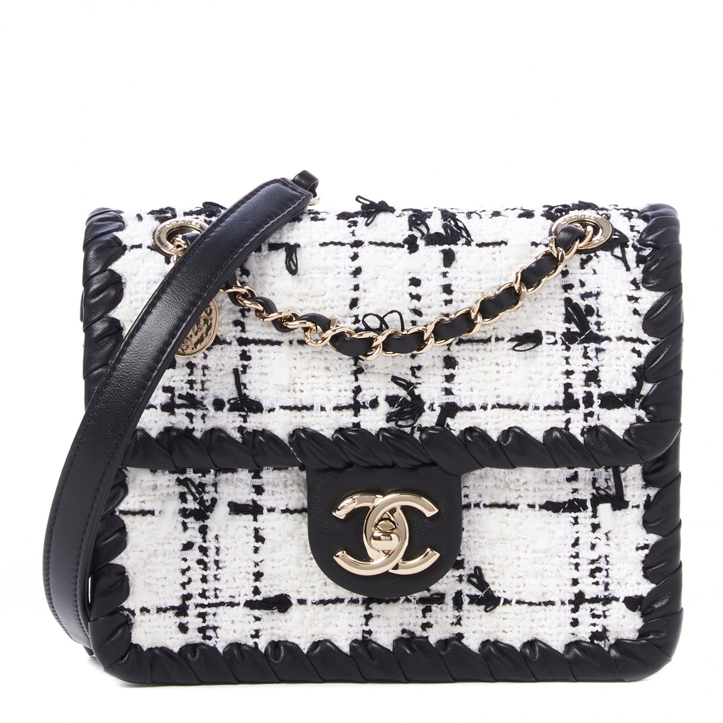 Tweed Braided Calfskin Mini My Own Frame Flap Grey Black