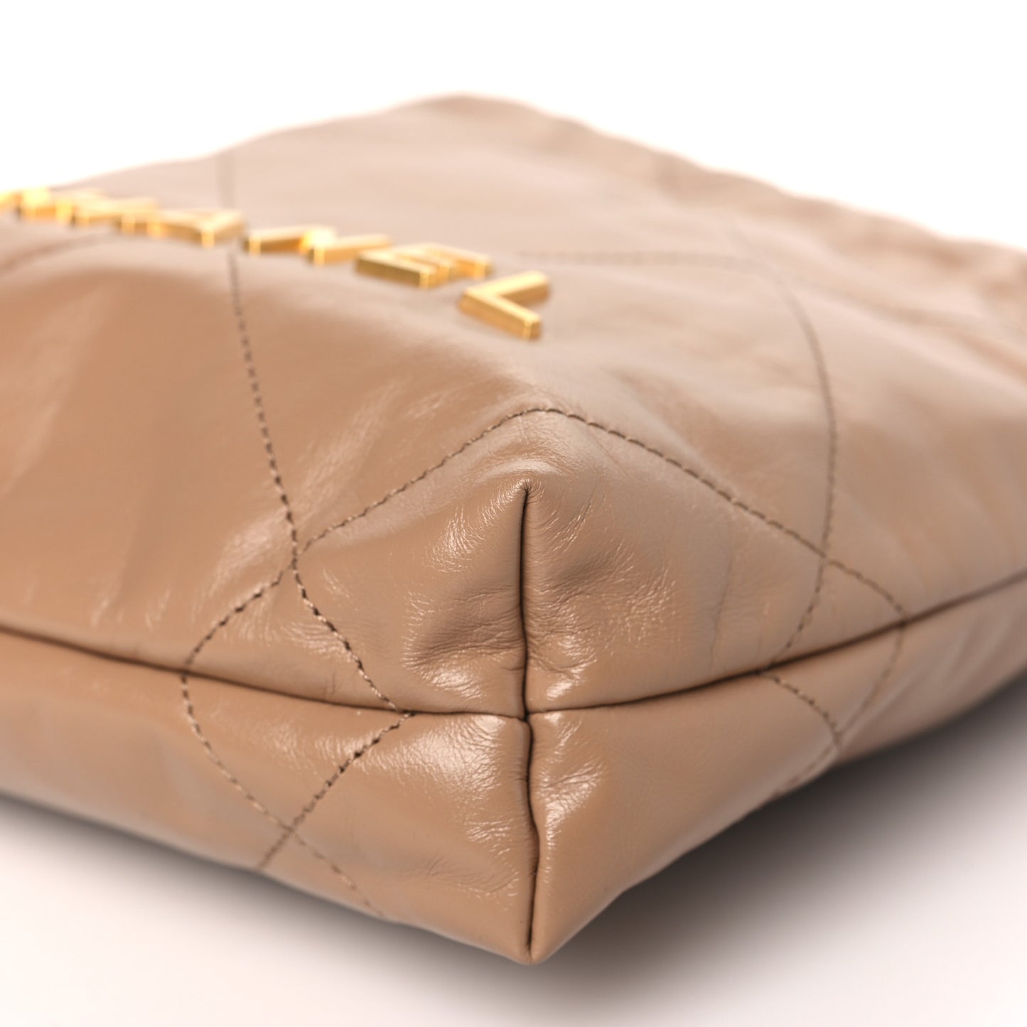 Shiny Calfskin Quilted Mini Chanel 22 Dark Beige