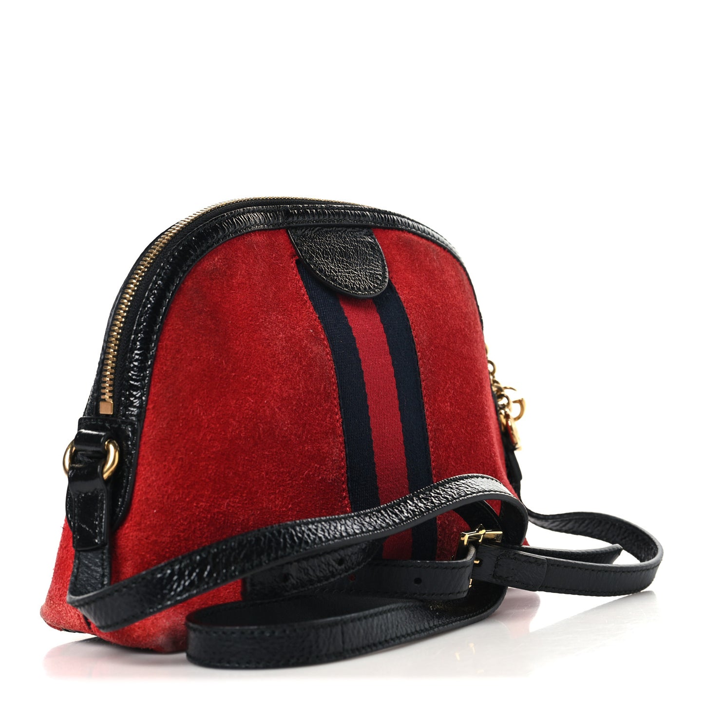Suede Patent Web GG Small Ophidia Dome Shoulder Bag Hibiscus Red