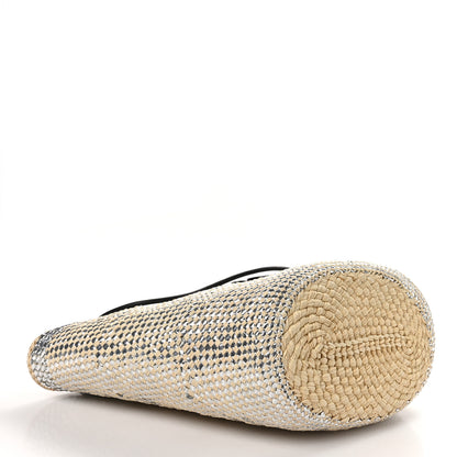 Loewe Calfskin Raffia Paulas Ibiza Sparkling Metallic Anagram Basket Tote Bag Natural Silver 4 of 9