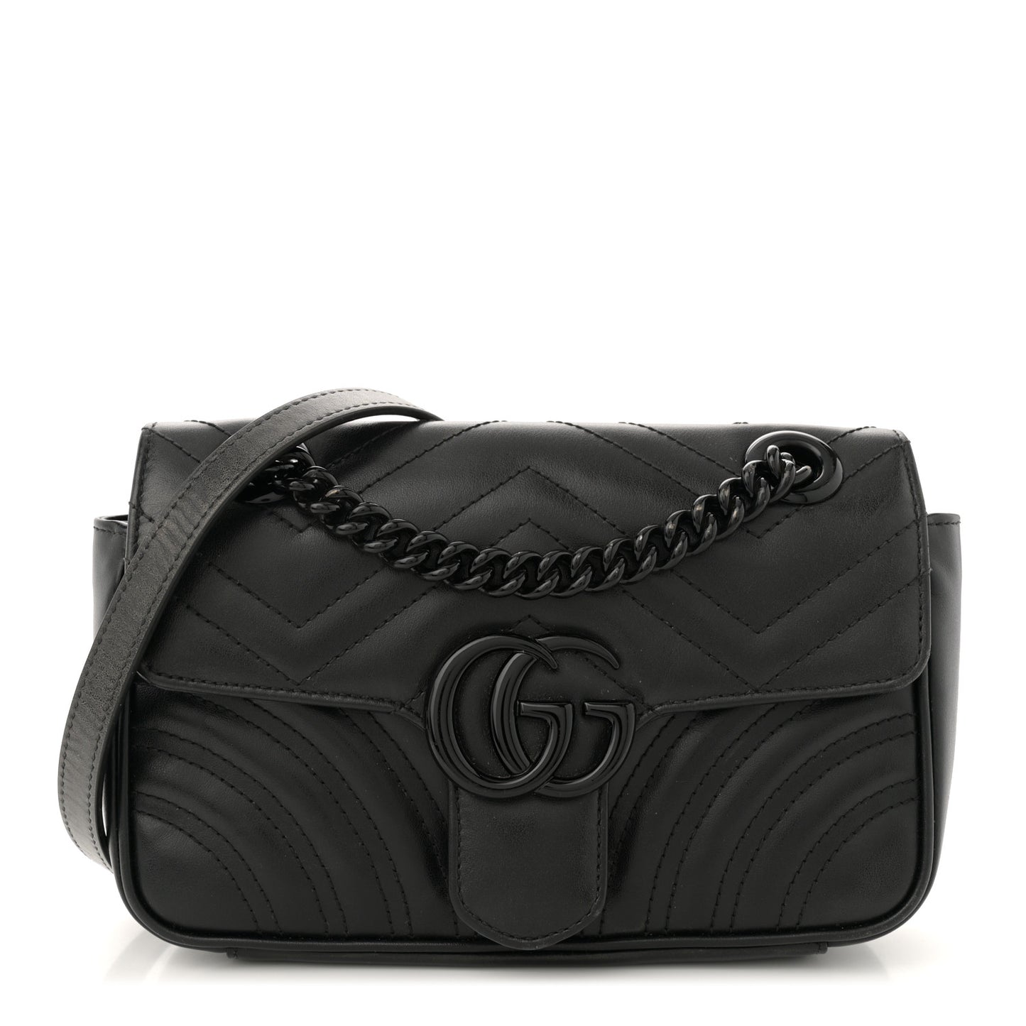 Calfskin Matelasse Monochrome Mini GG Marmont Shoulder Bag Black
