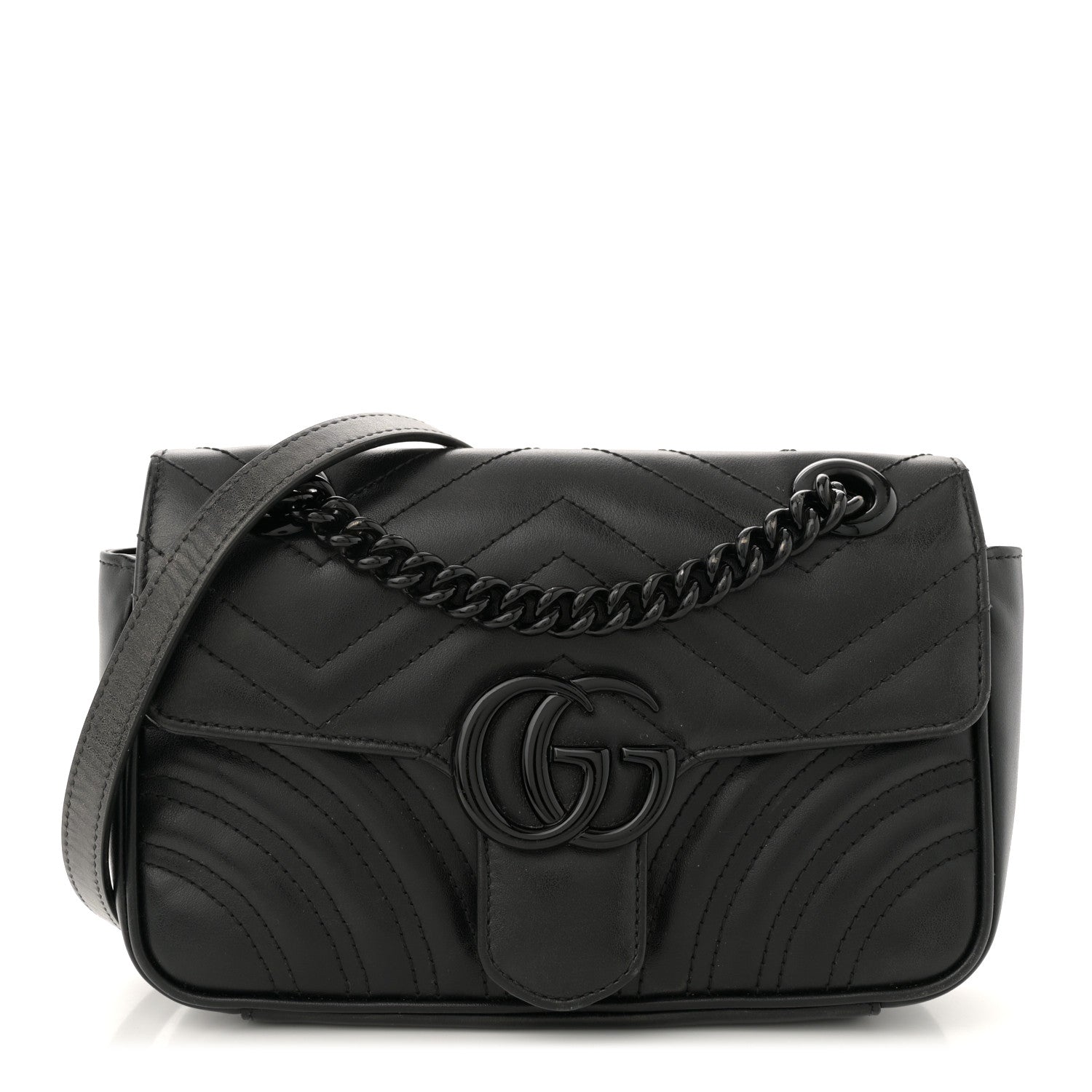Gucci Calfskin Matelasse Monochrome Mini GG Marmont Shoulder Bag Black 1 of 12