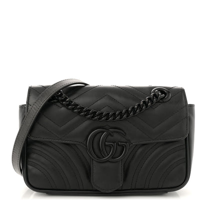 Gucci Calfskin Matelasse Monochrome Mini GG Marmont Shoulder Bag Black 1 of 12