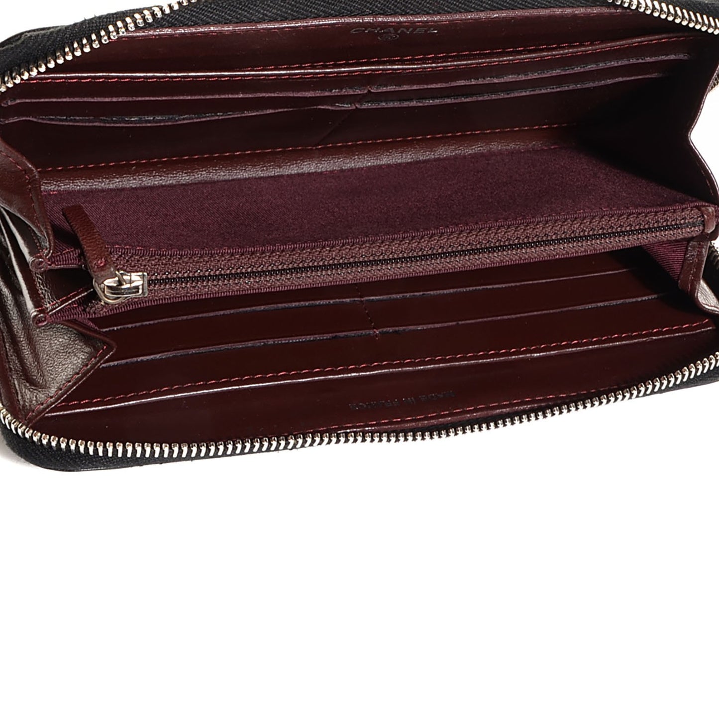 Lambskin Quilted Large Zip Around Wallet Black