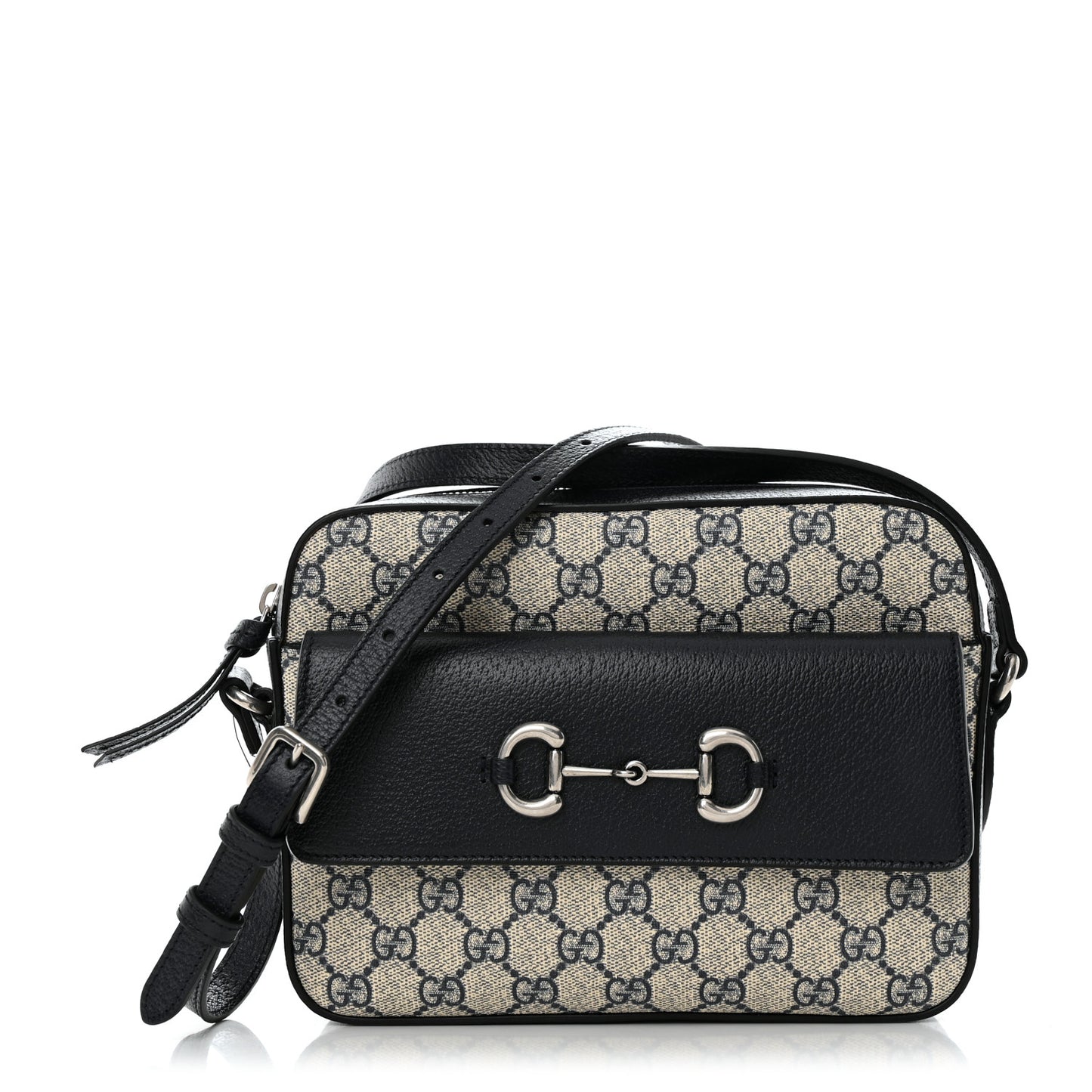 GG Supreme Monogram Textured Dollar Calfskin Small Horsebit 1955 Shoulder Bag Beige Blue
