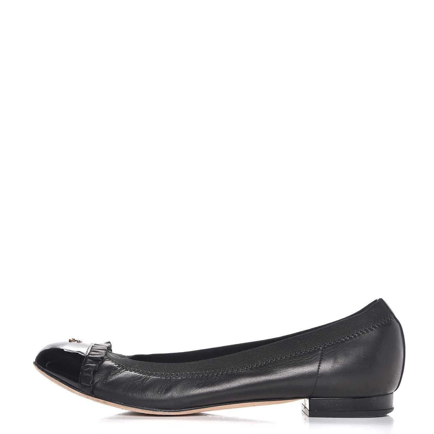 Lambskin Patent Cap Toe Elastic Ballet Flats 37 Black