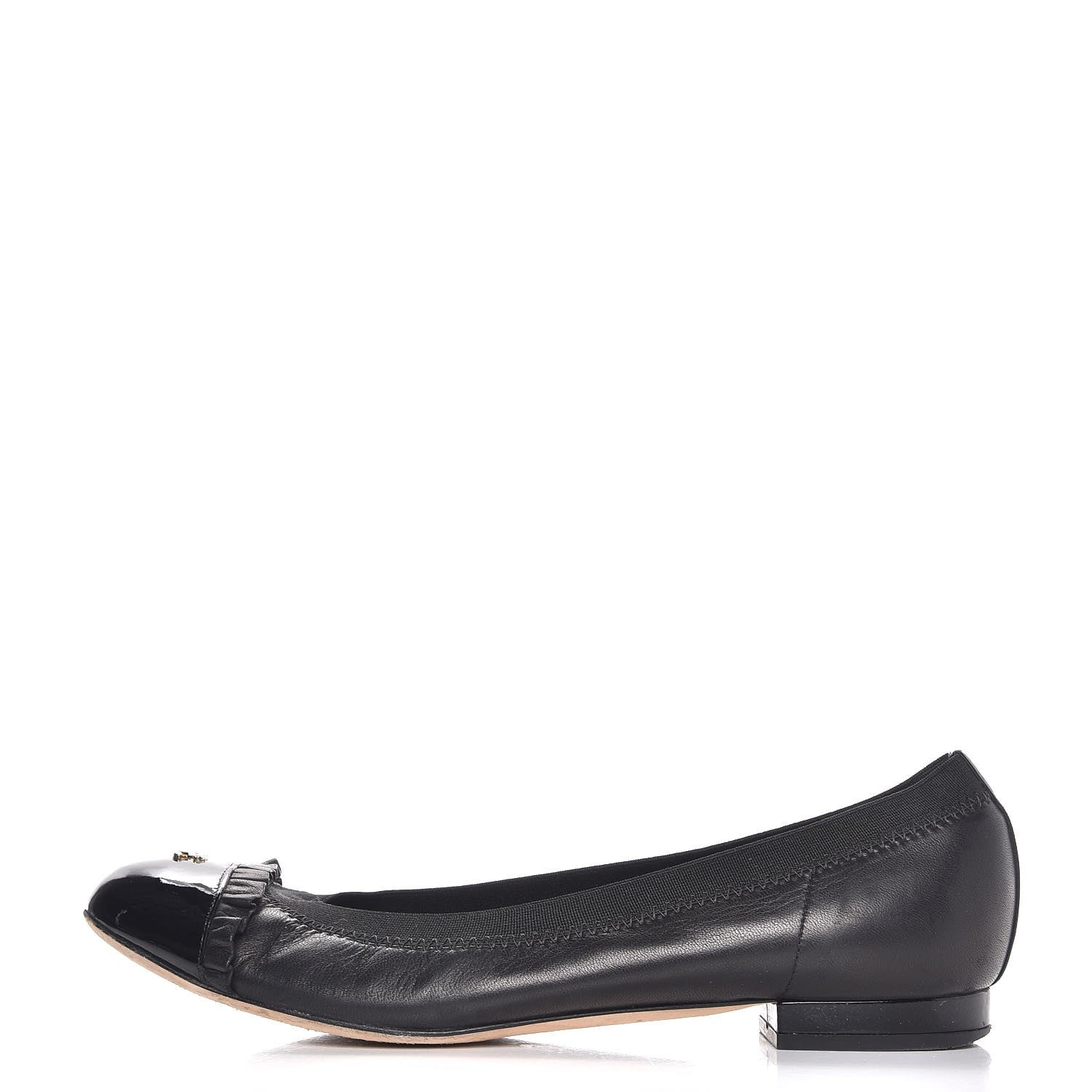 Chanel Lambskin Patent Cap Toe Elastic Ballet Flats 37 Black 1 of 12