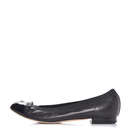 Chanel Lambskin Patent Cap Toe Elastic Ballet Flats 37 Black 1 of 12