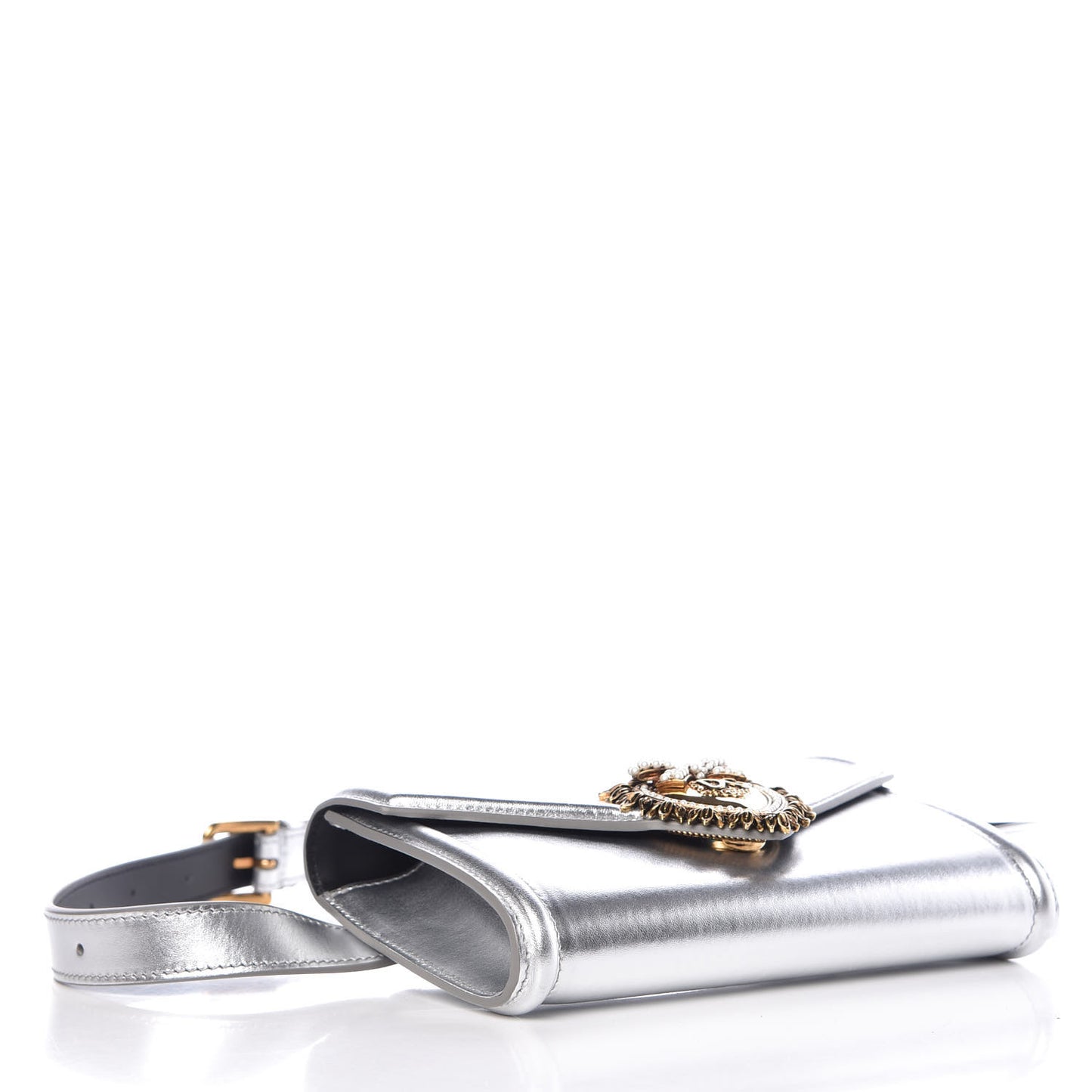 Metallic Agnello Vitello Devotion Belt Bag Silver