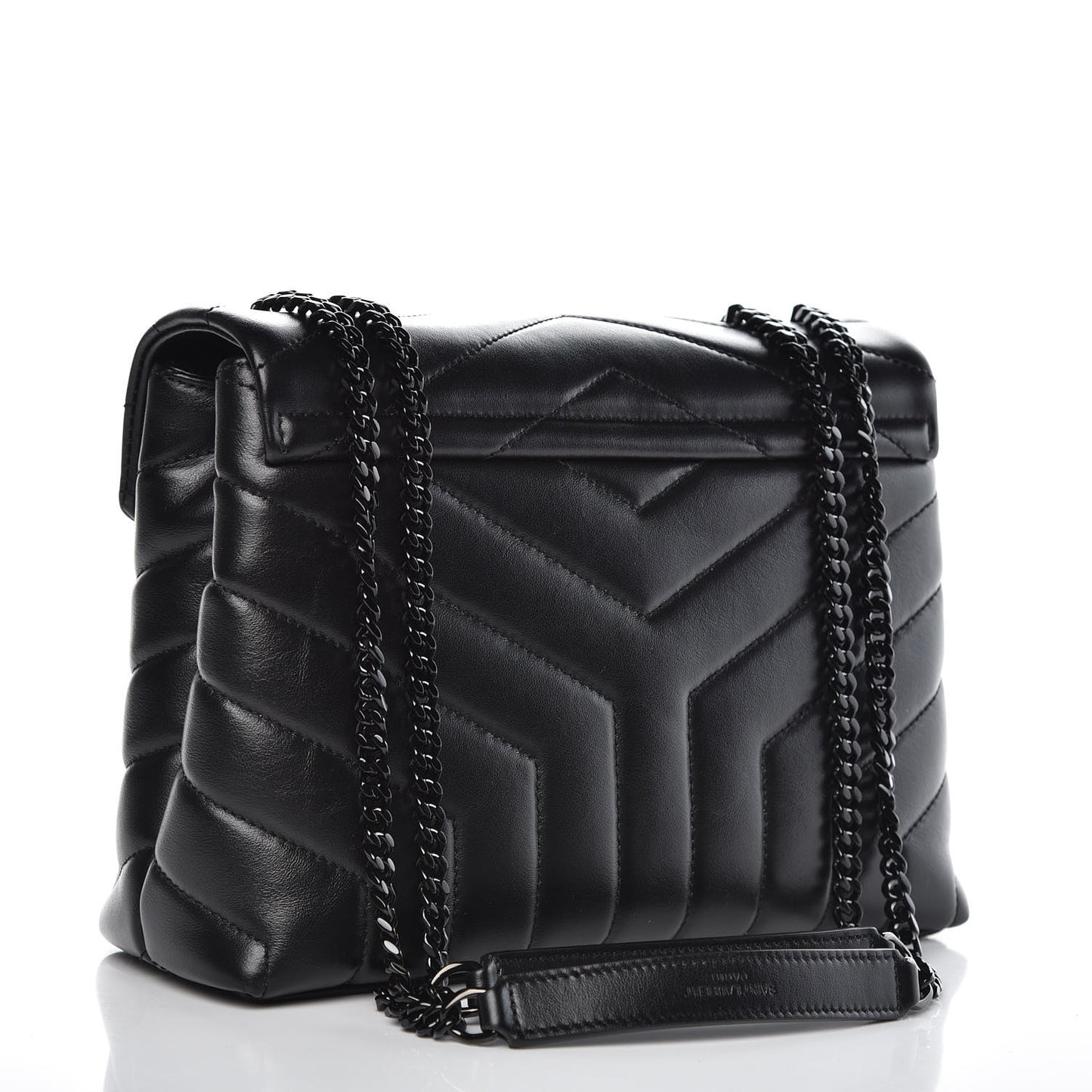 Calfskin Y Quilted Monogram Small Loulou Chain Satchel Black
