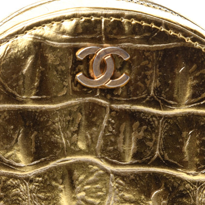 Chanel Metallic Calfskin Crocodile Embossed Cocodile Round Clutch with Chain Gold 8 of 11
