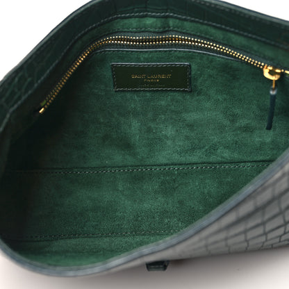 Saint Laurent Calfskin Crocodile Embossed LE 5 A 7 Hobo Vert Fonce 5 of 10