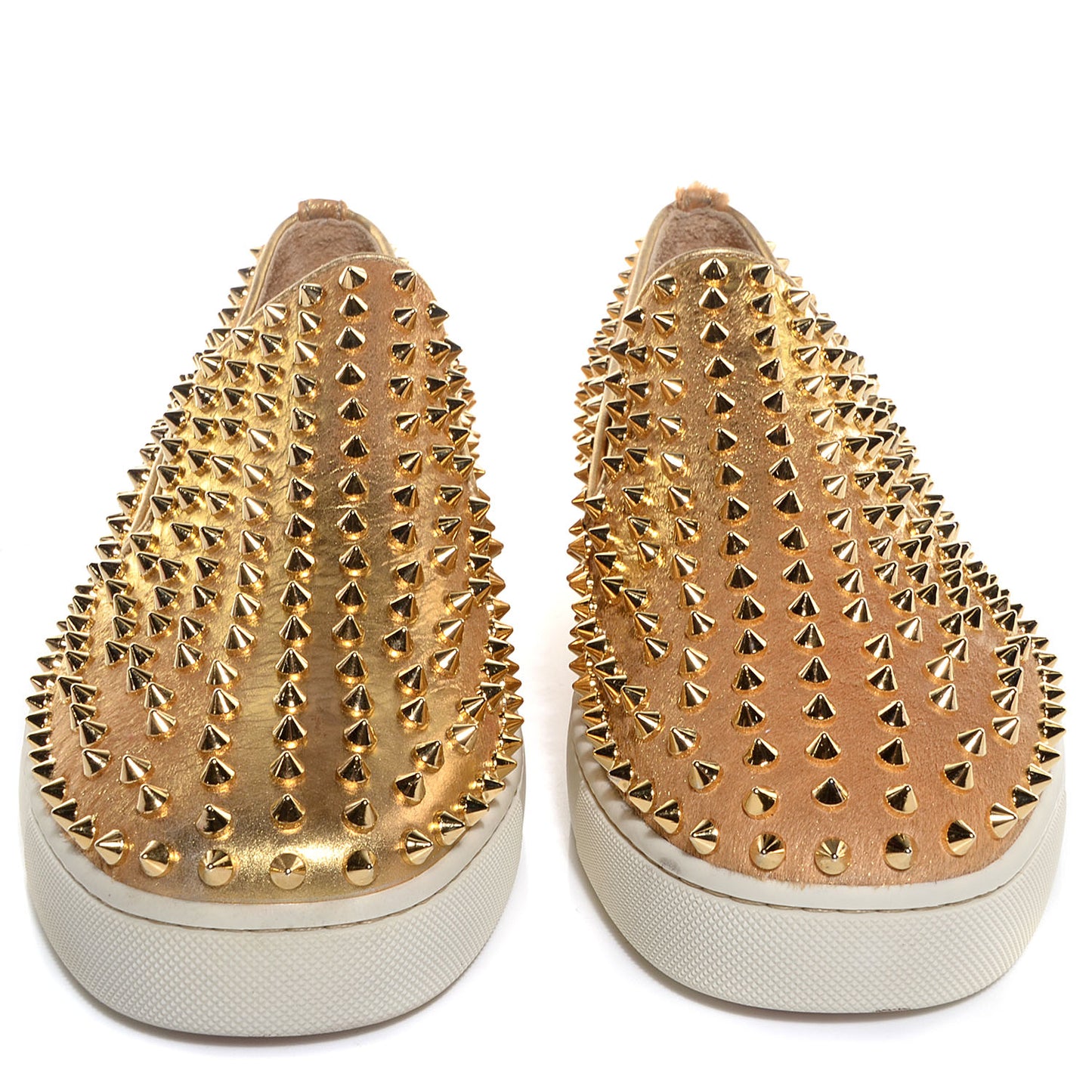 Mens Pony Hair Spikes Roller Boat Flat 45 Gold