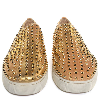 Christian Louboutin Mens Pony Hair Spikes Roller Boat Flat 45 Gold 2 of 5
