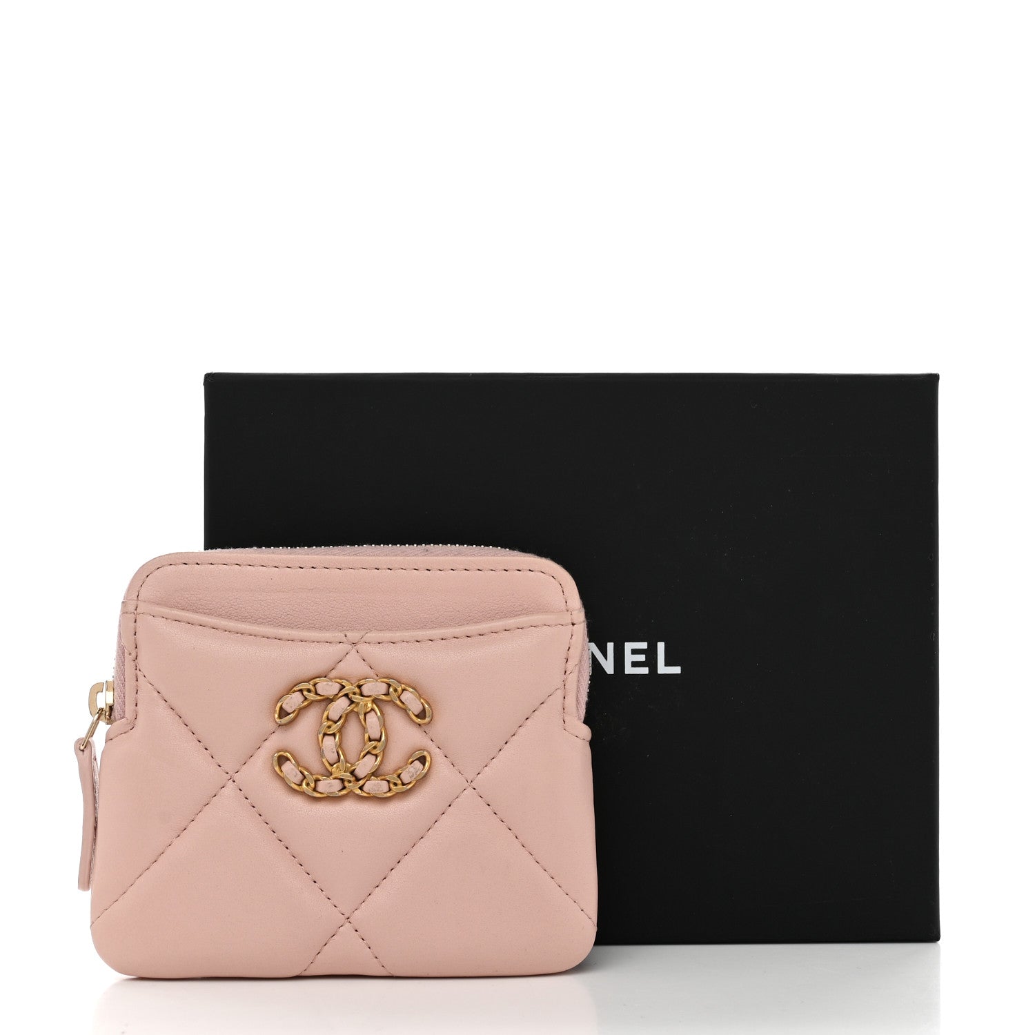 Chanel Quilted Chanel 19 Zip Card Holder Wallet Light Pink 8 of 8