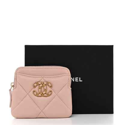 Chanel Quilted Chanel 19 Zip Card Holder Wallet Light Pink 8 of 8