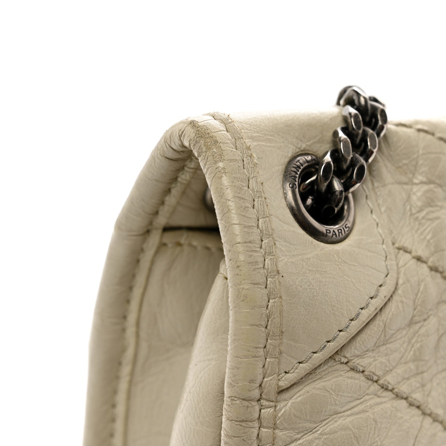 Saint Laurent Crinkled Calfskin Matelasse Monogram Baby Niki Chain Satchel Ivory 13 of 13