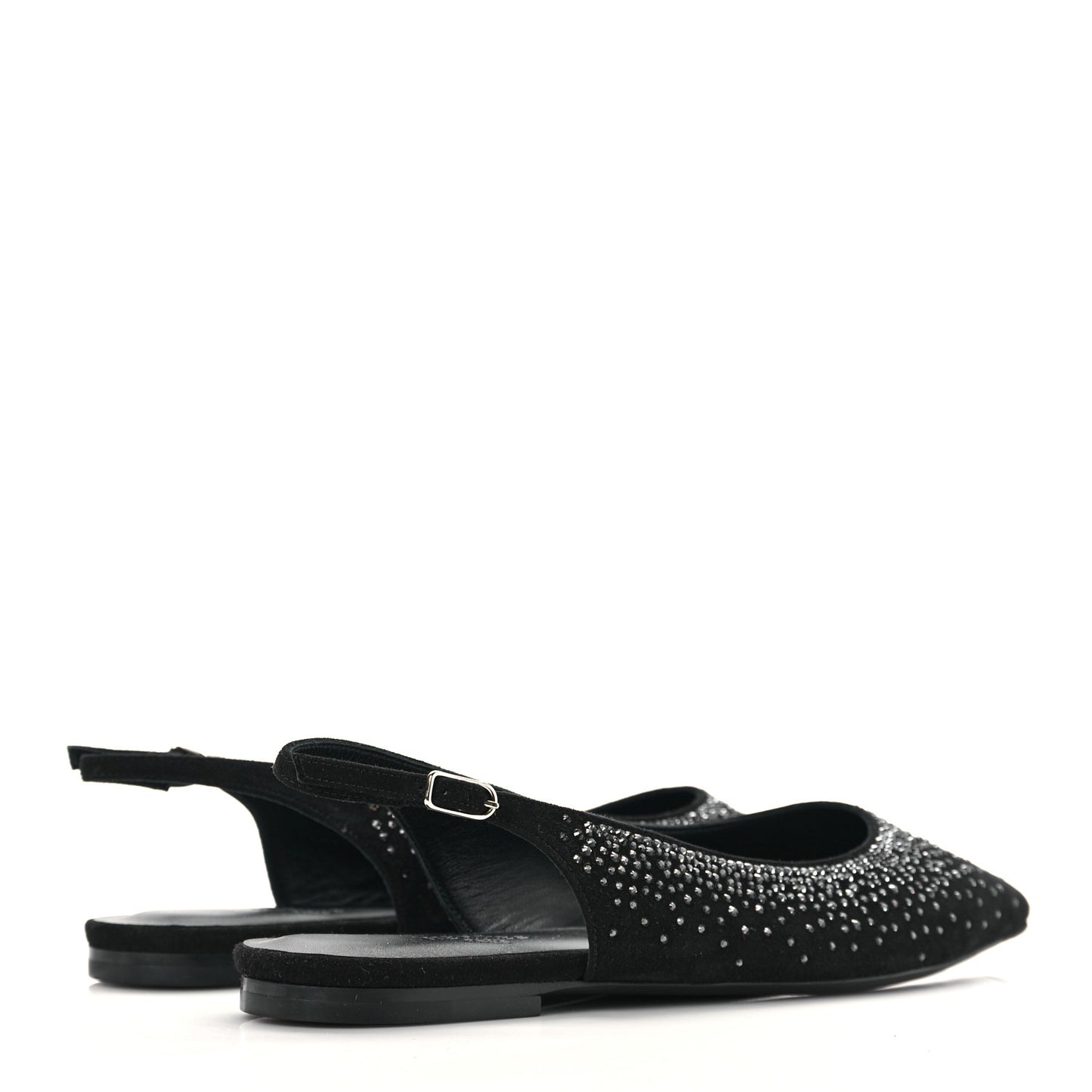 Suede Goatskin Rhinestone Brillante Ballet Flats 36.5 Black