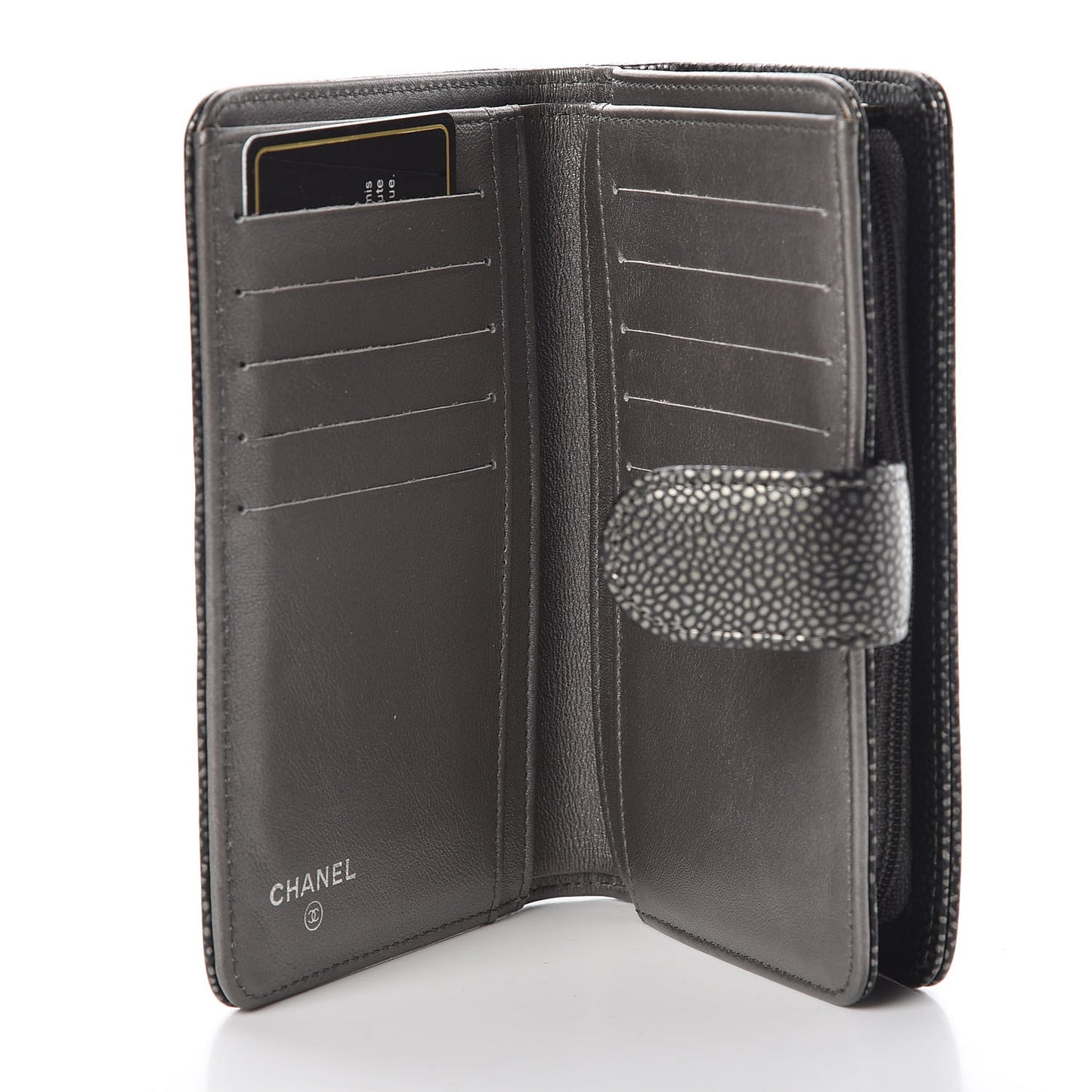 Caviar Timeless CC Zipped Pocket Wallet Dark Silver
