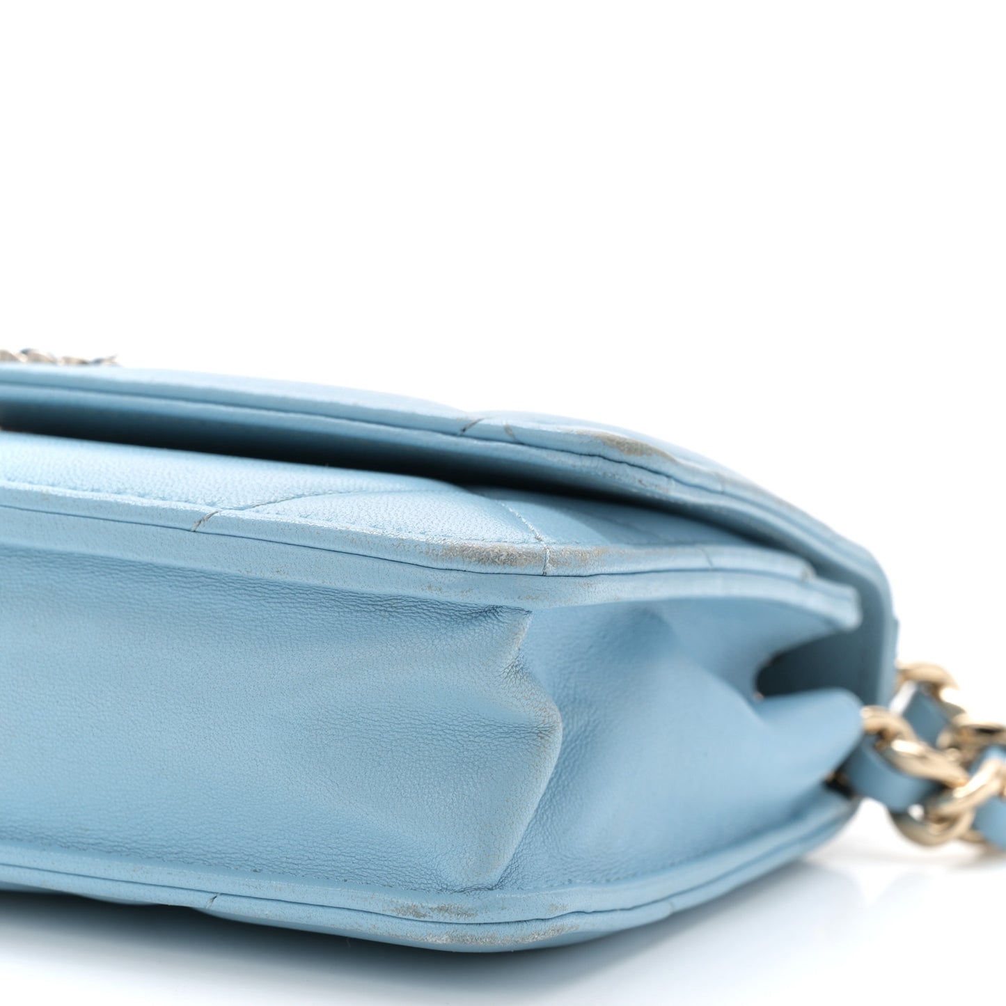 Lambskin Quilted Chanel 19 Wallet On Chain WOC Light Blue