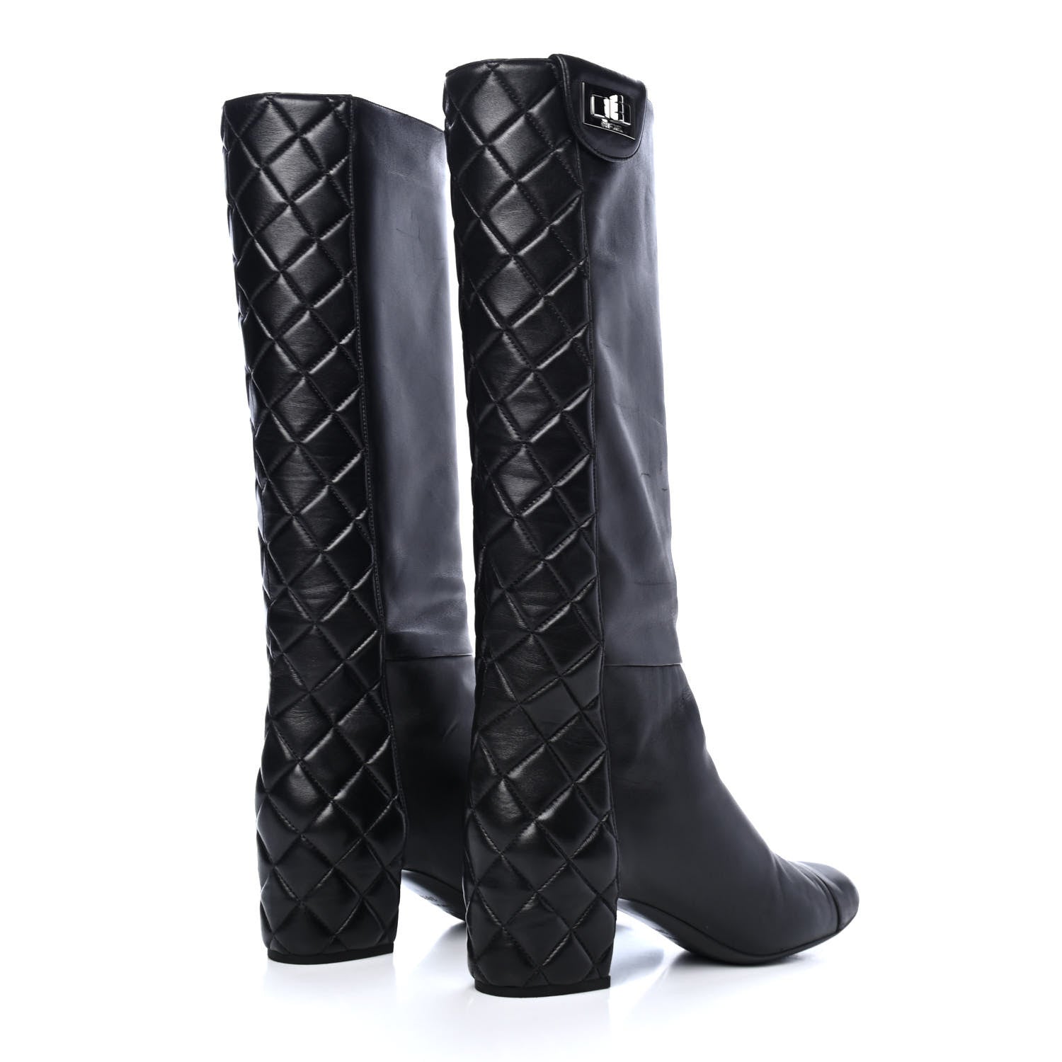 Chanel Lambskin Quilted Reissue Knee High Tall Boots 38.5 Black 3 of 4