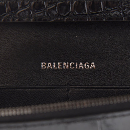 Balenciaga Shiny Calfskin Monochrome Crocodile Embossed Hourglass Chain Bag Black 6 of 8