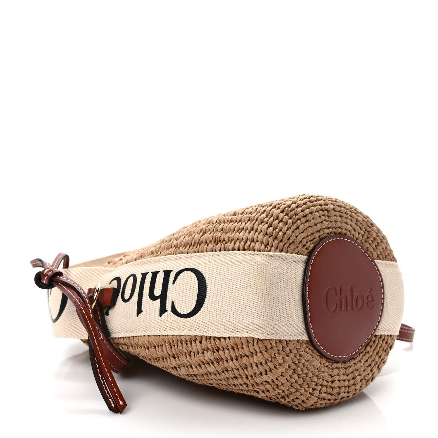 Raffia Calfskin Small Woody Basket Bag Brown