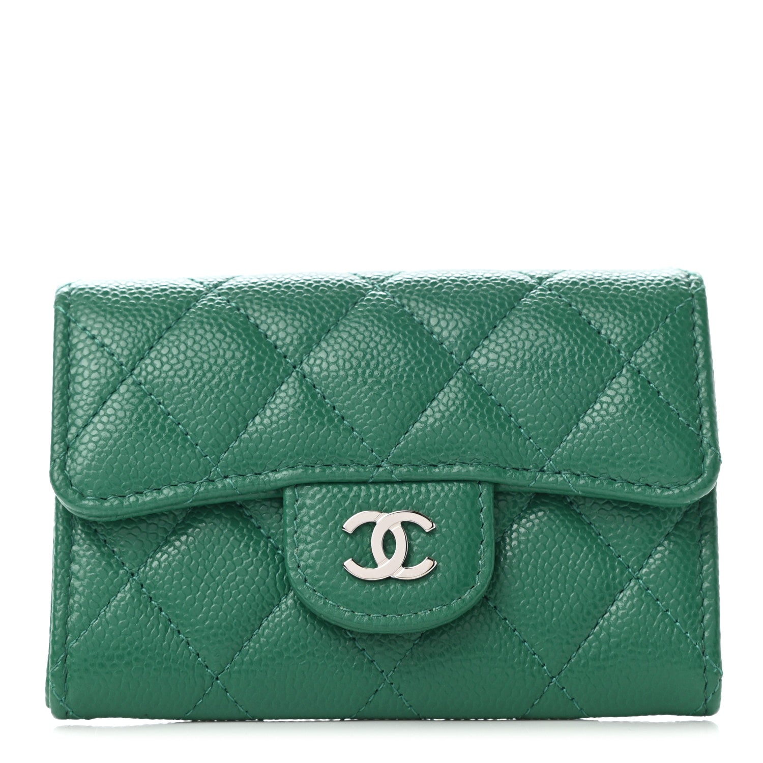 Chanel Caviar Quilted Flap Card Holder Wallet Green 1 of 8