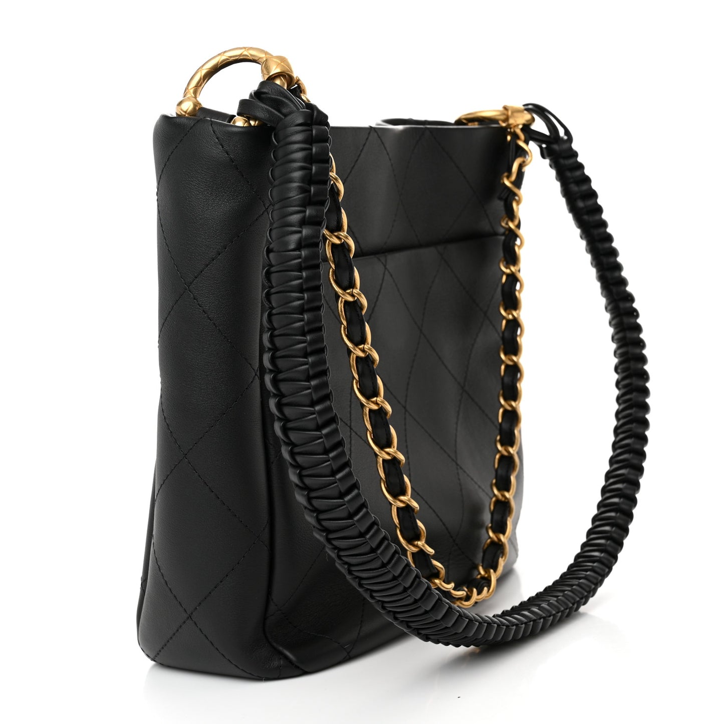 Calfskin Quilted Framing Chain Hobo Black