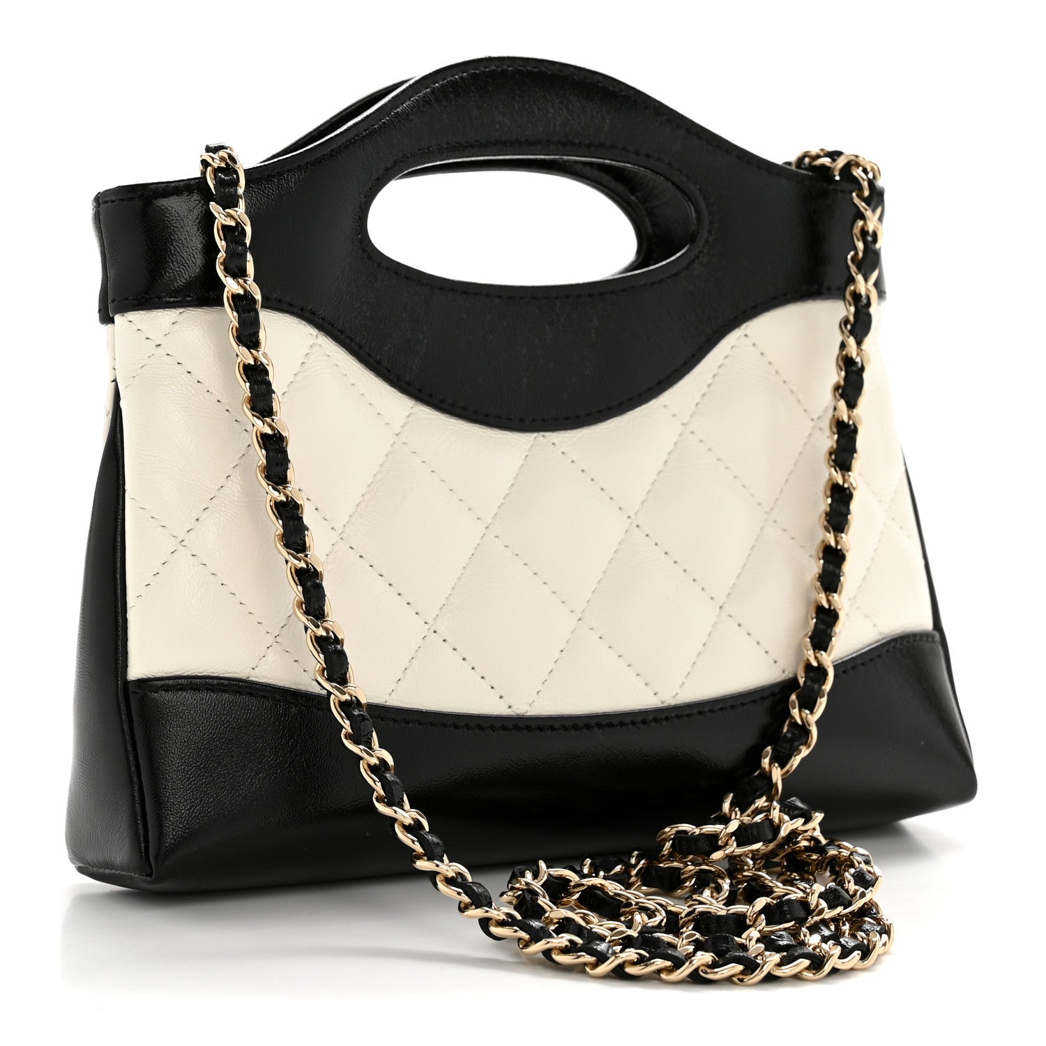 Chanel Shiny Crumpled Calfskin Quilted Nano 31 Shopping Bag White Black 3 of 11