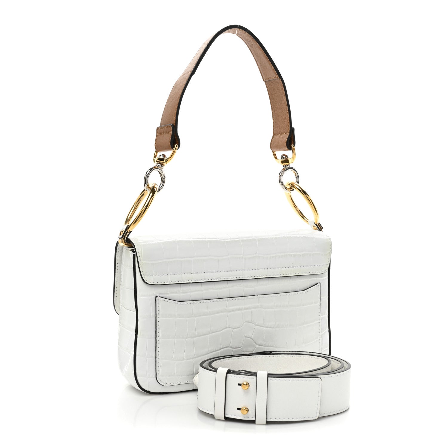 Chloe Calfskin Crocodile Embossed Small C Double Carry Brilliant White 3 of 11