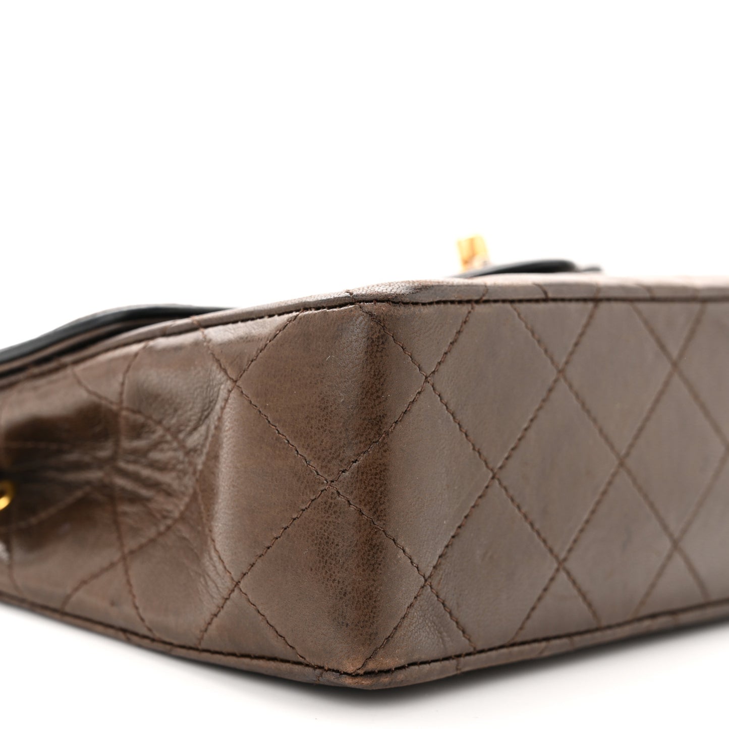 Lambskin Quilted Mini Square Flap Bag Dark Brown