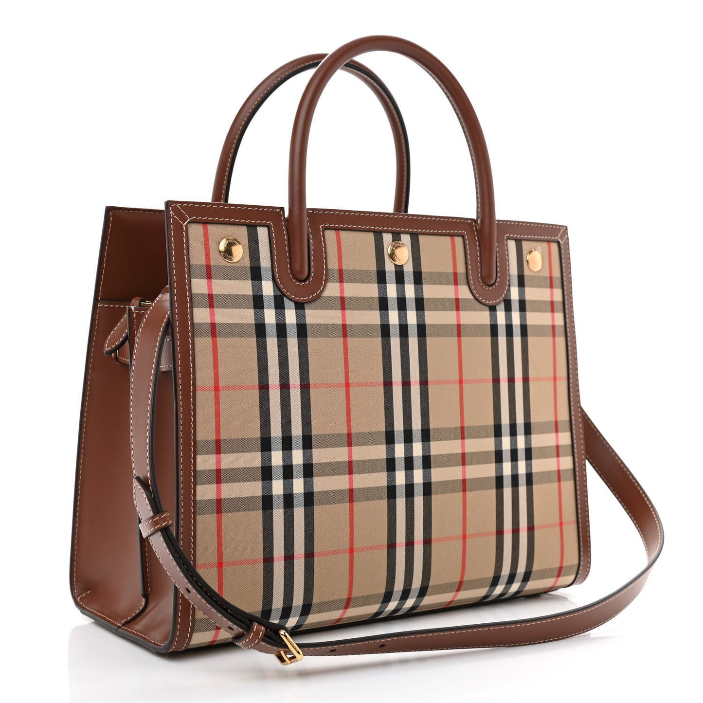 Calfskin Vintage Check Two Handle Title Bag Archive Beige