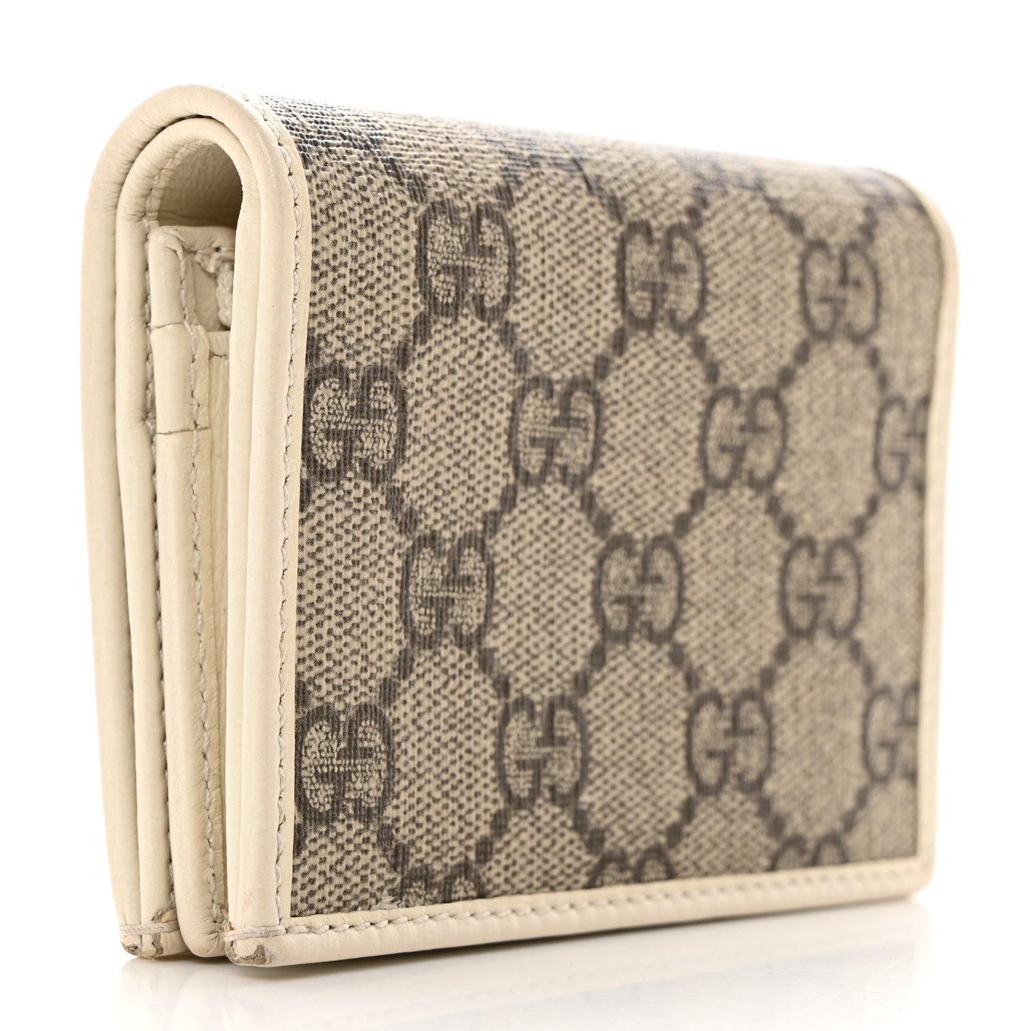 Gucci GG Supreme Monogram Azalea Calfskin Horsebit 1955 Card Case Wallet Beige Ebony Mystic White 3 of 9