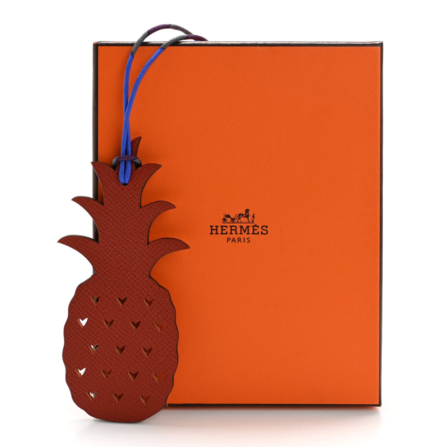 Taurillon Clemence Epsom Petit H Pineapple Bag Charm Orange Rouge H