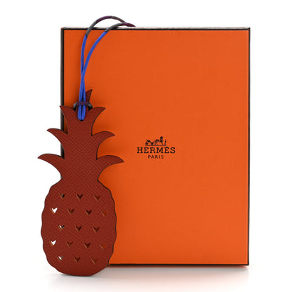 Hermes Taurillon Clemence Epsom Petit H Pineapple Bag Charm Orange Rouge H 5 of 5
