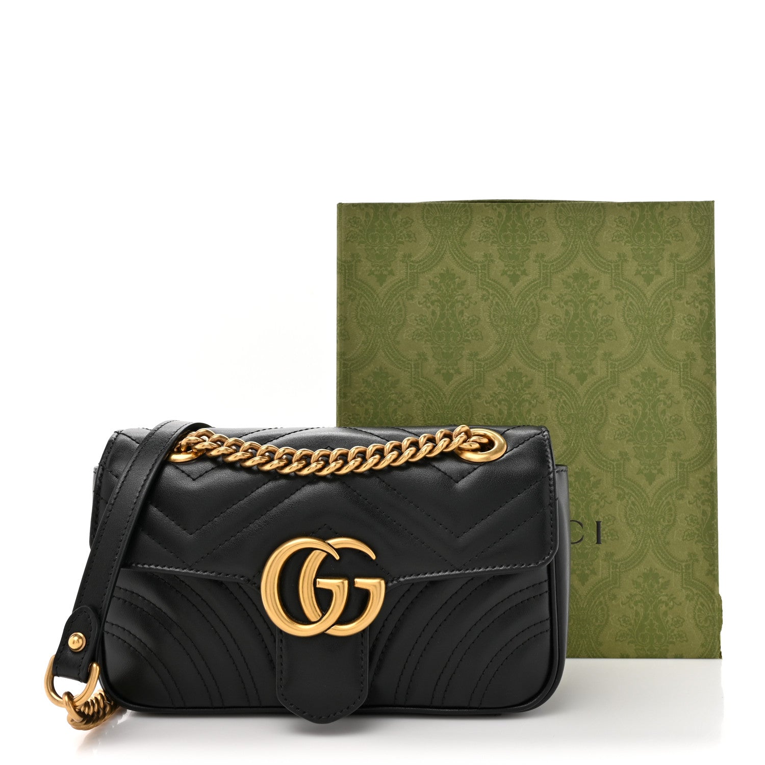 Gucci Calfskin Matelasse Mini GG Marmont Shoulder Bag Black 11 of 11