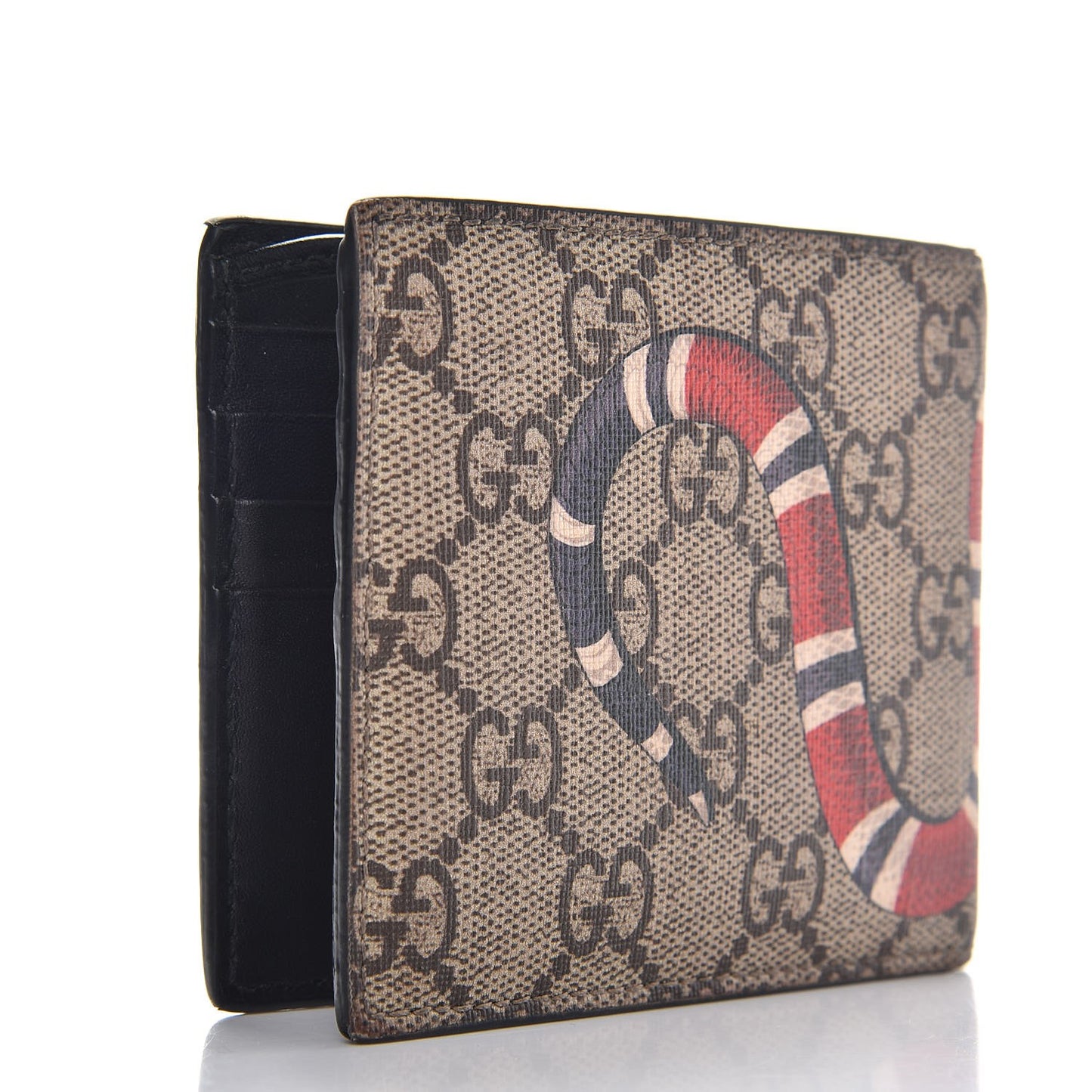 GG Supreme Monogram Selleria Calfskin Kingsnake Nice Bi-Fold Wallet Beige Ebony Multicolor Black