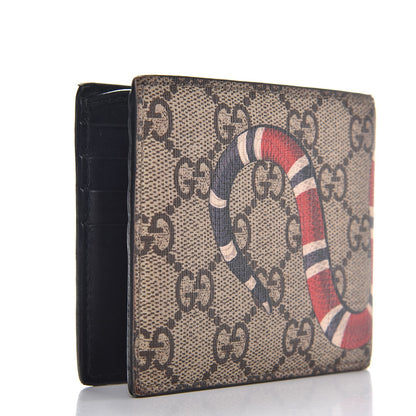 Gucci GG Supreme Monogram Selleria Calfskin Kingsnake Nice Bi-Fold Wallet Beige Ebony Multicolor Black 3 of 9