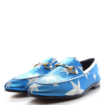 Gucci Lurex Calfskin Starry Sky Womens Jordaan Loafers 38.5 Bluette Silver 3 of 11