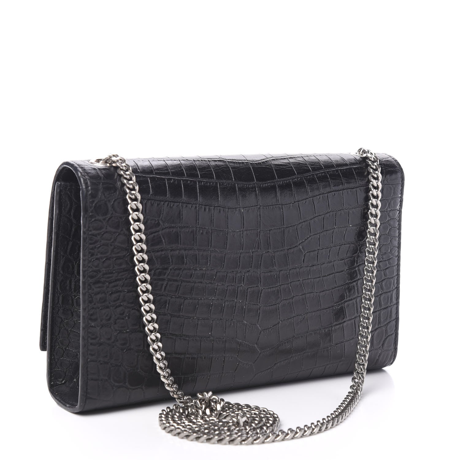 Saint Laurent Calfskin Crocodile Embossed Medium Classic Monogram Kate Tassel Satchel Black 2 of 10