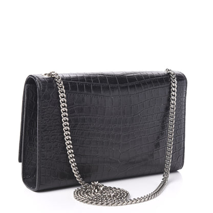 Saint Laurent Calfskin Crocodile Embossed Medium Classic Monogram Kate Tassel Satchel Black 2 of 10