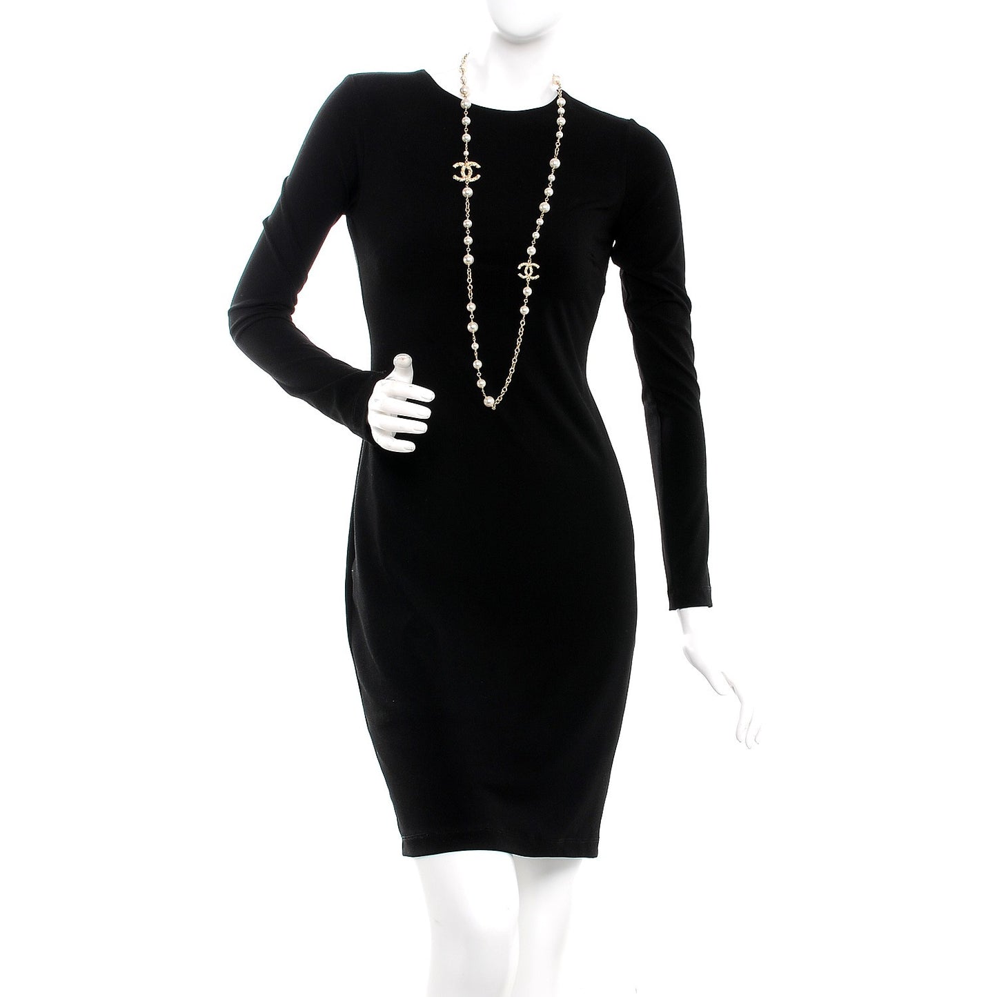 Graduated Pearl Crystal Twisted CC Long Necklace Gold