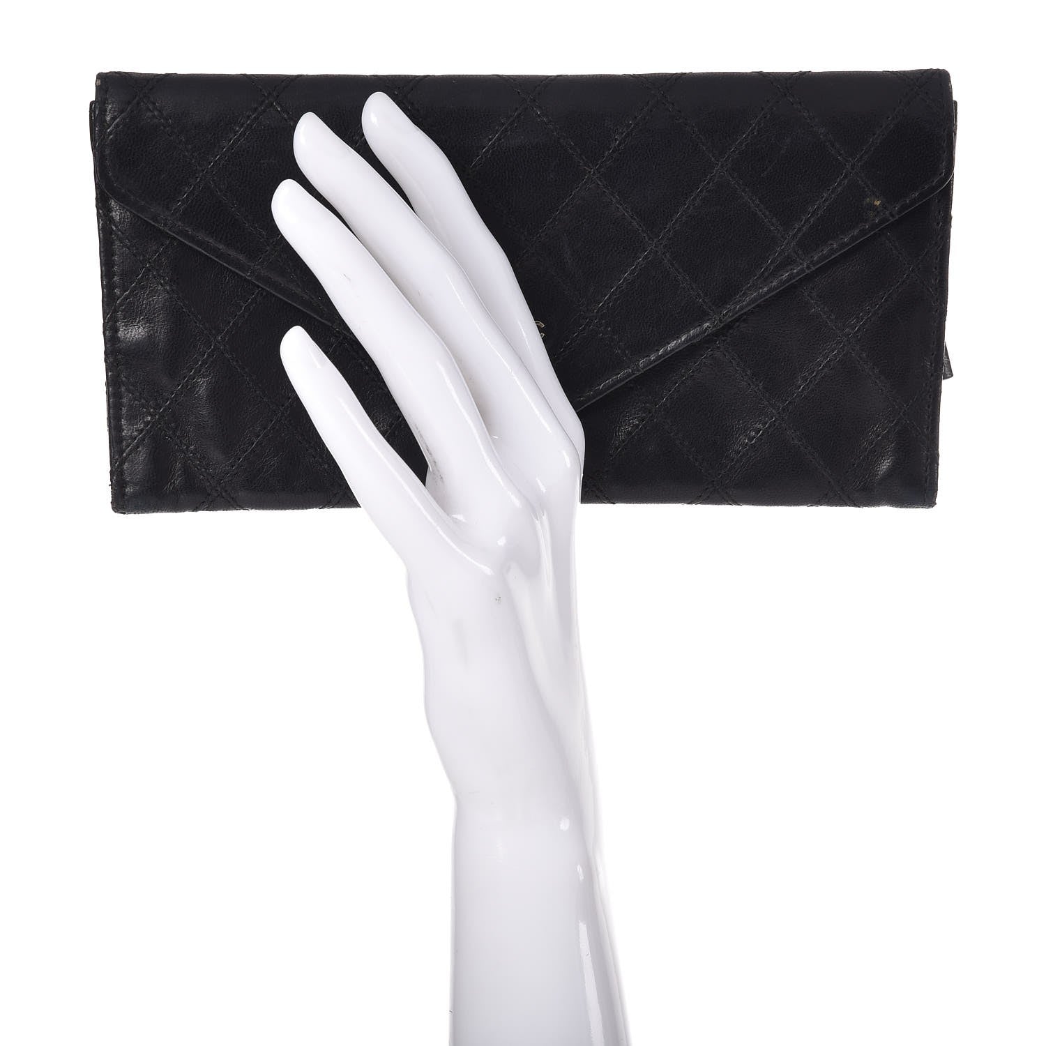Chanel Lambskin Diamond Stitched Envelope Long Flap Wallet Black 2 of 13