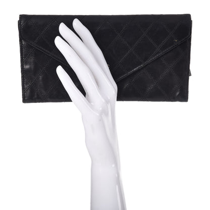 Chanel Lambskin Diamond Stitched Envelope Long Flap Wallet Black 2 of 13