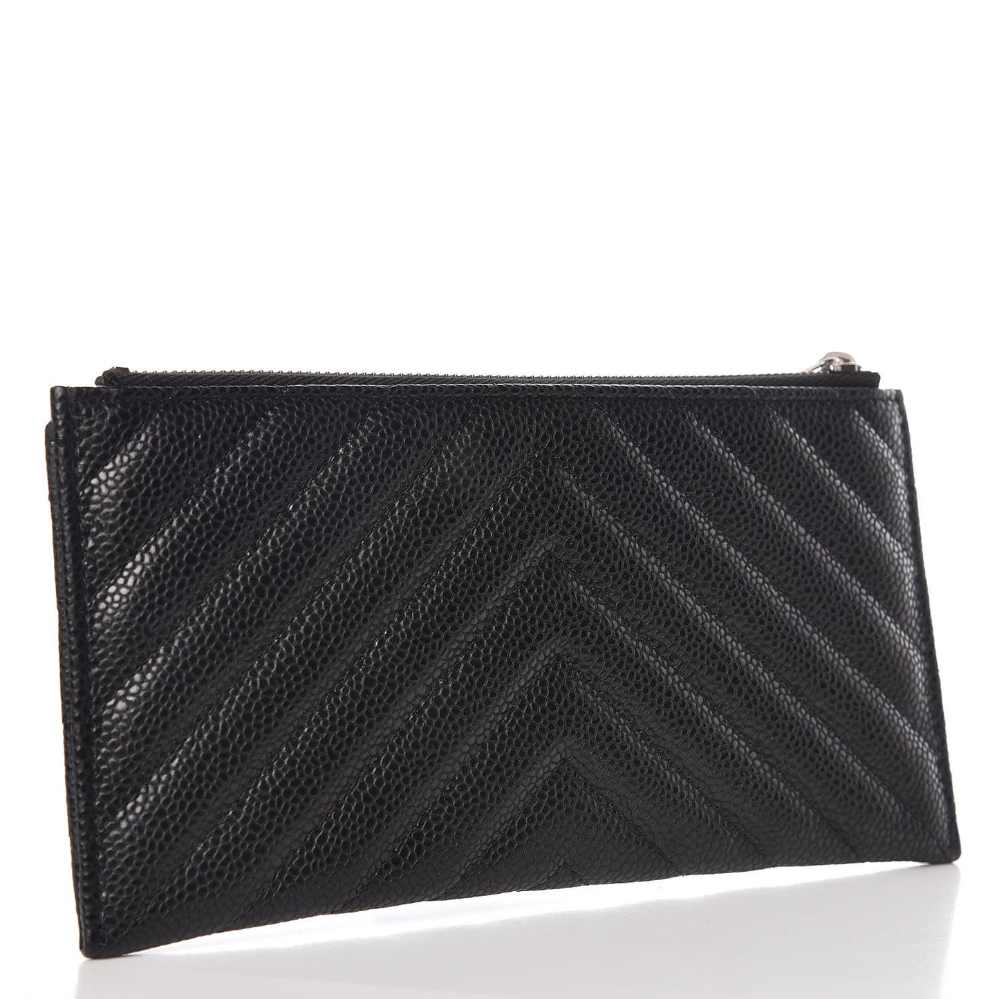 Caviar Chevron Quilted Zip Pouch Black