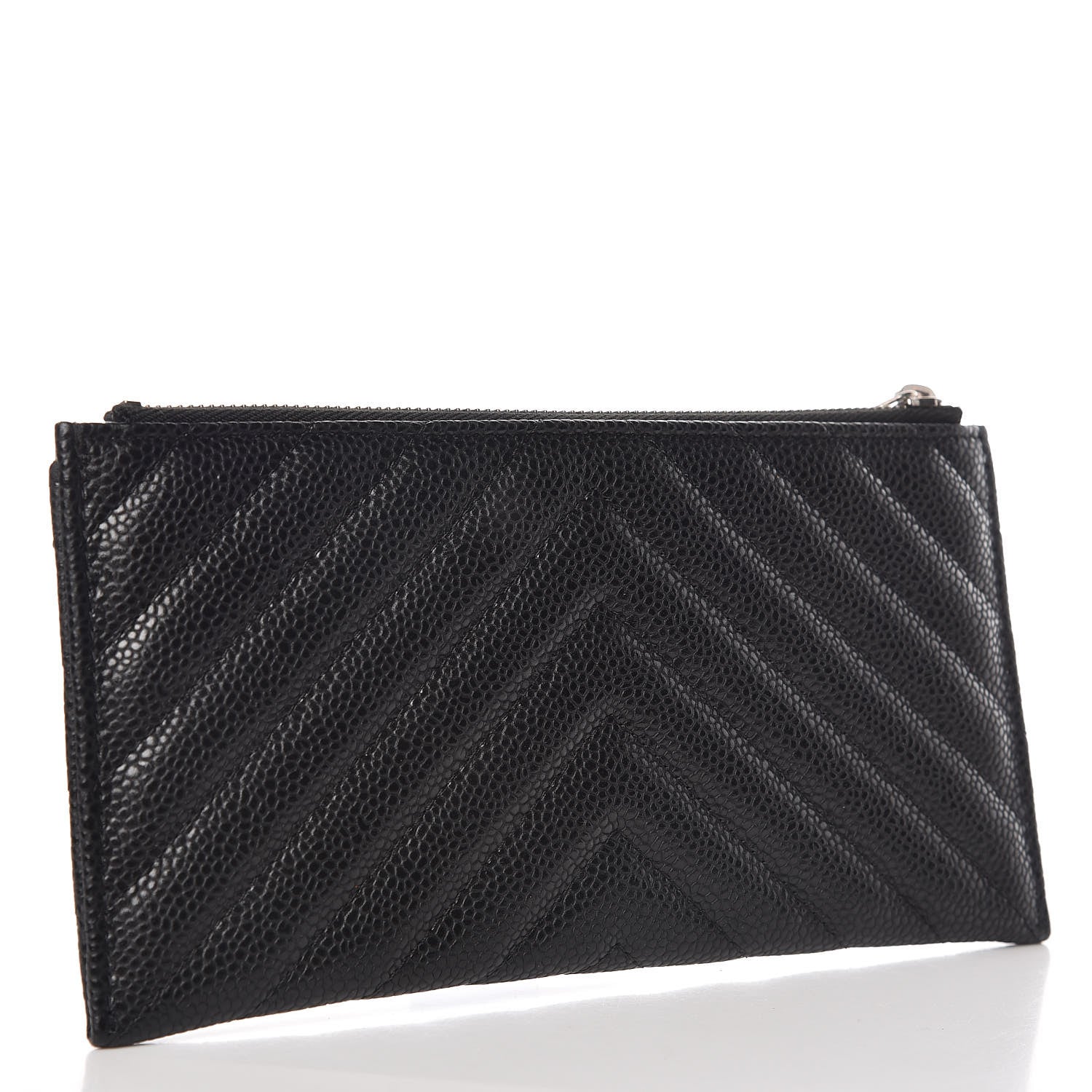 Chanel Caviar Chevron Quilted Zip Pouch Black 3 of 8