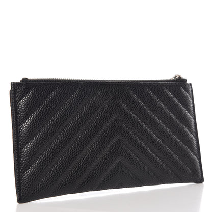 Chanel Caviar Chevron Quilted Zip Pouch Black 3 of 8